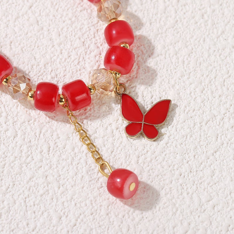 Korean Style Small Fresh Student Bracelet, Personalized Sweet Glass Beaded Bracelet, Exquisite Painted Butterfly Pendant Bracelet - Image 5